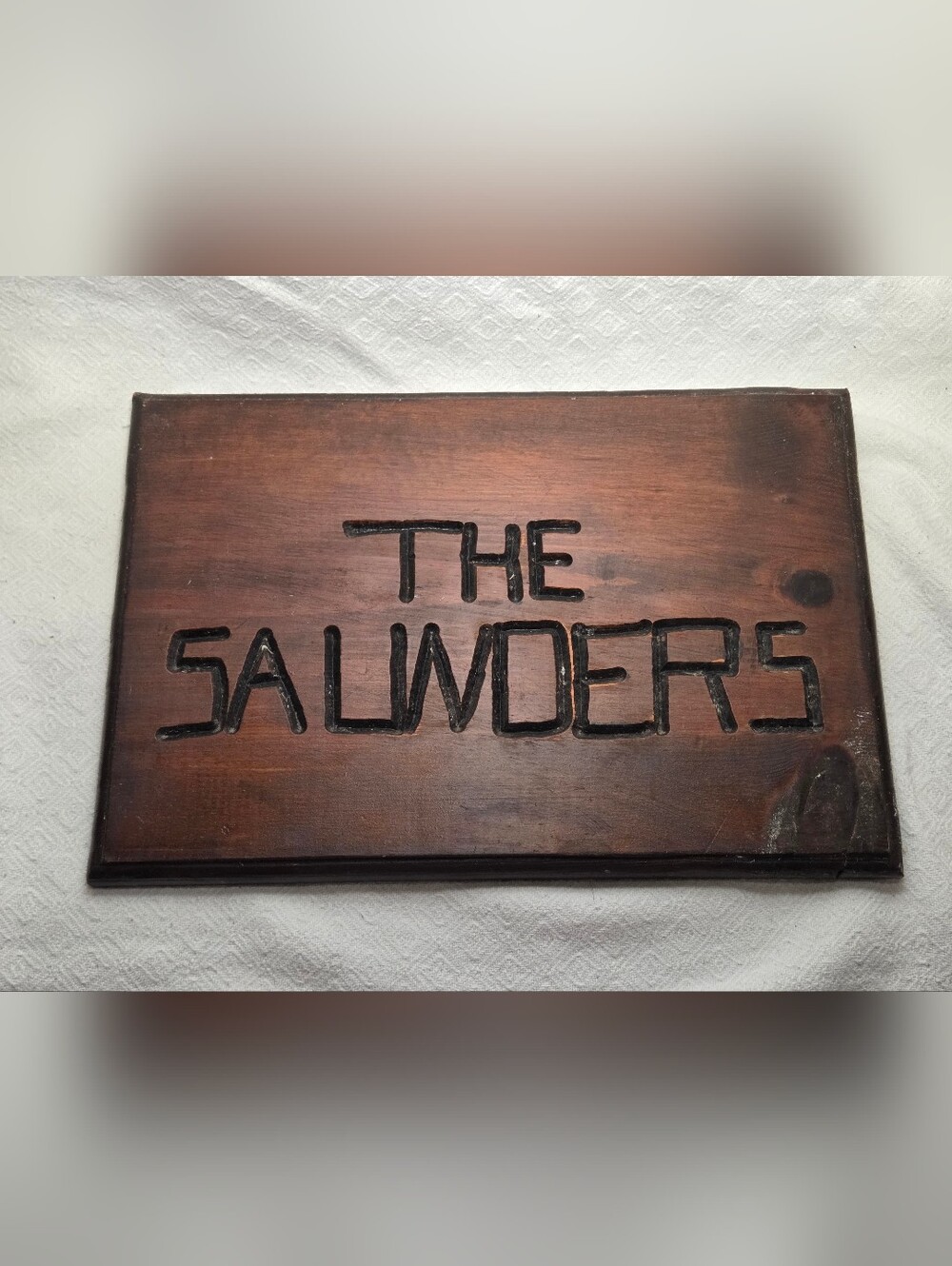 Hand Carved Wooden Family Name Sign " The Saunders " Rustic Wall Plaque